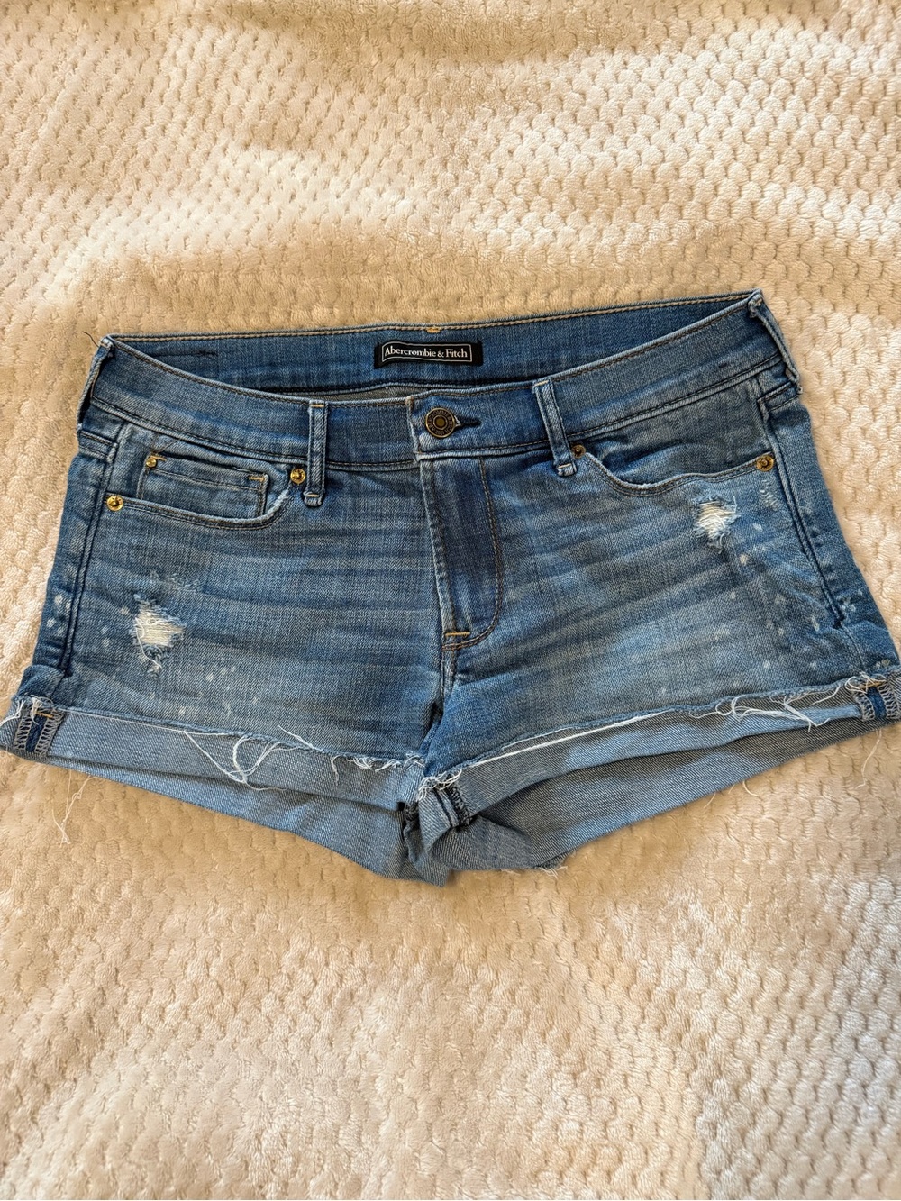 Abercrombie & Fitch Blue Distressed Roll-Cuff Denim Shorts
